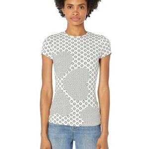 Ted Baker Women T-Shirt Black White Heart Print Sirah Printed Stretch Fitted Tee